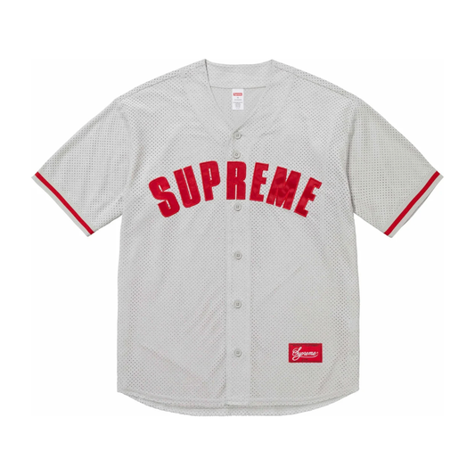 SUPREME ULTRASUEDE MESH BASEBALL JERSEY GREY by Supreme in . Available at KershKicks for £250.00. A must-have for fans of Supreme looking to elevate their style with this T-Shirt.