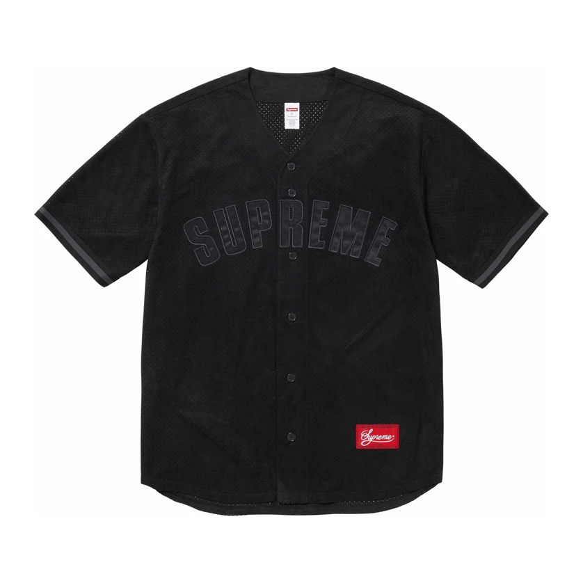 SUPREME ULTRASUEDE MESH BASEBALL JERSEY BLACK by Supreme in . Available at KershKicks for £250.00. A must-have for fans of Supreme looking to elevate their style with this T-Shirt.