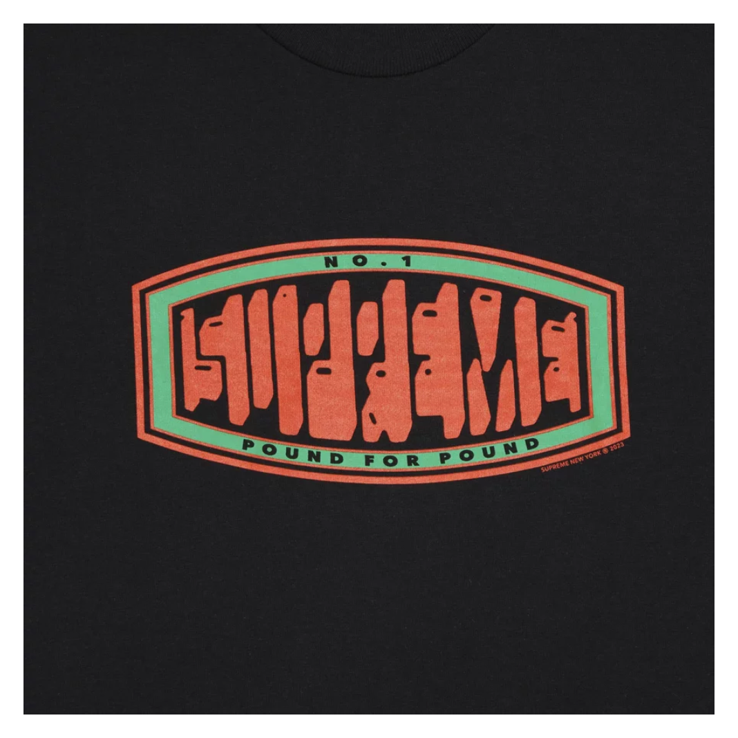 Supreme Pound Tee Black by Supreme in . Available at KershKicks for £85.00. A must-have for fans of Supreme looking to elevate their style with this T-Shirt.