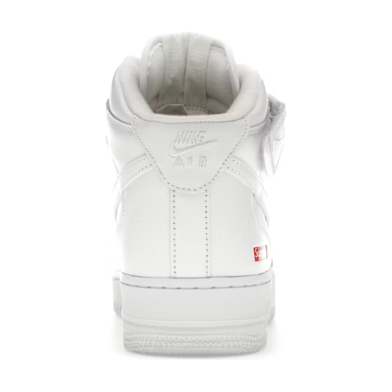 Nike Air Force 1 Mid Supreme White by Supreme in Uncategorized. Available at KershKicks for £185.00. A must-have for fans of Supreme looking to elevate their style with this Shoes.