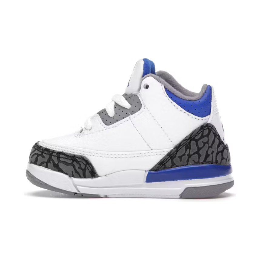 Jordan 3 Retro Racer Blue (TD) by Nike in Uncategorized. Available at KershKicks for £65.00. A must-have for fans of Nike looking to elevate their style with this Kids Trainers.