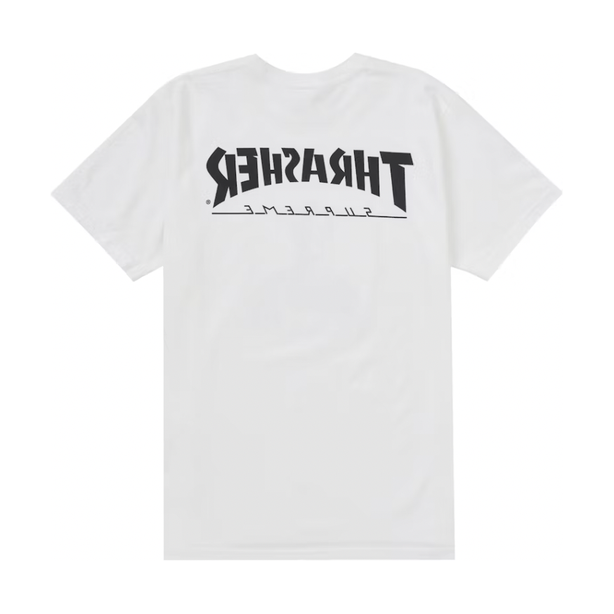 Supreme Thrasher Harold Tee White by Supreme in Uncategorized. Available at KershKicks for £85.00. A must-have for fans of Supreme looking to elevate their style with this T-Shirt.