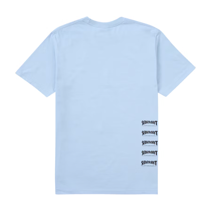 Supreme Thrasher Back Tail Tee Baby Blue by Supreme in Uncategorized. Available at KershKicks for £85.00. A must-have for fans of Supreme looking to elevate their style with this T-Shirt.