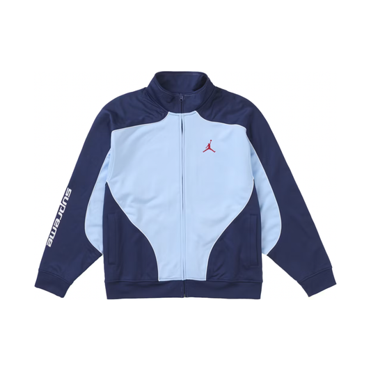 Supreme Jordan Tricot Track Jacket Light Blue by Supreme in Uncategorized. Available at KershKicks for £300.00. A must-have for fans of Supreme looking to elevate their style with this Jacket.