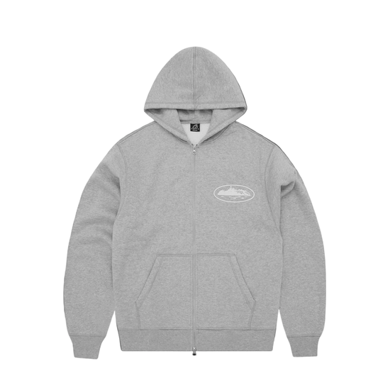 Corteiz Island Puff Print Zip Up Heather Grey