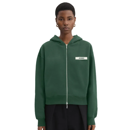 Jacquemus Gros Grain Logo Zipped Hoodie Dark Green