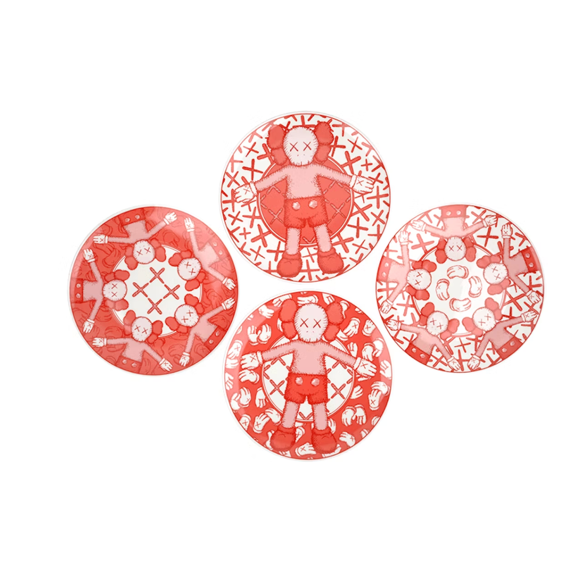 KAWS x Doha Fire Station Ceramic Plates (Set of 4) Red/White