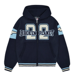 Broken Planet Varsity Knit Zip Up Hoodie Navy Blue