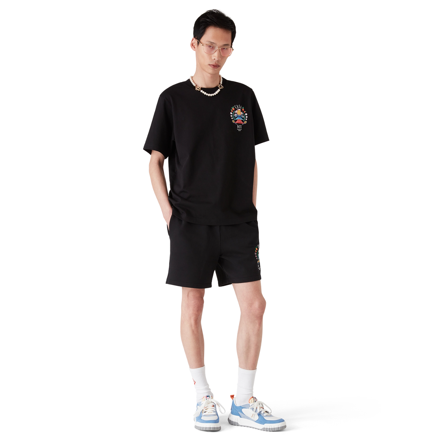 CASABLANCA CASA WAY MOUNTAIN SHORT SLEEVE T‑SHIRT BLACK