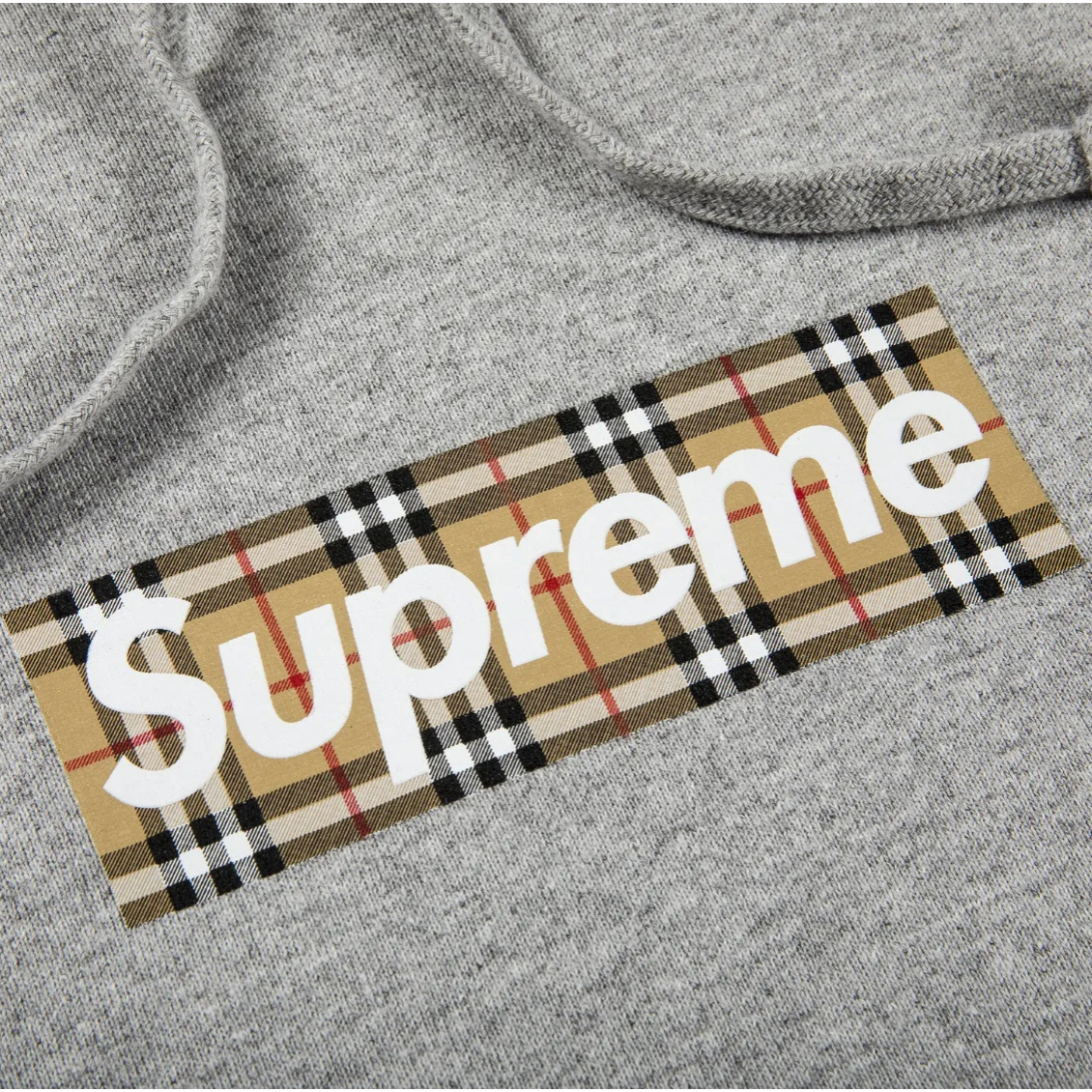 Supreme Burberry Box Logo Hooded Sweatshirt Heather Grey