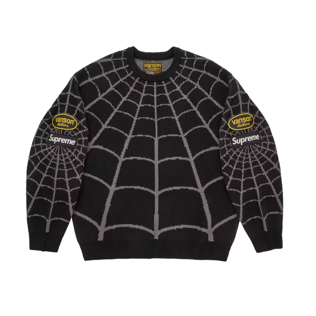 Supreme Vanson Leathers Spider-Man Sweater Black
