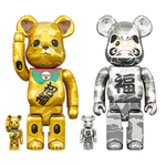 Bearbrick x BAPE Maneki Neko & Daruma 100% & 400% 4-Pc Set Gold & Silver Plated Japan Exclusive