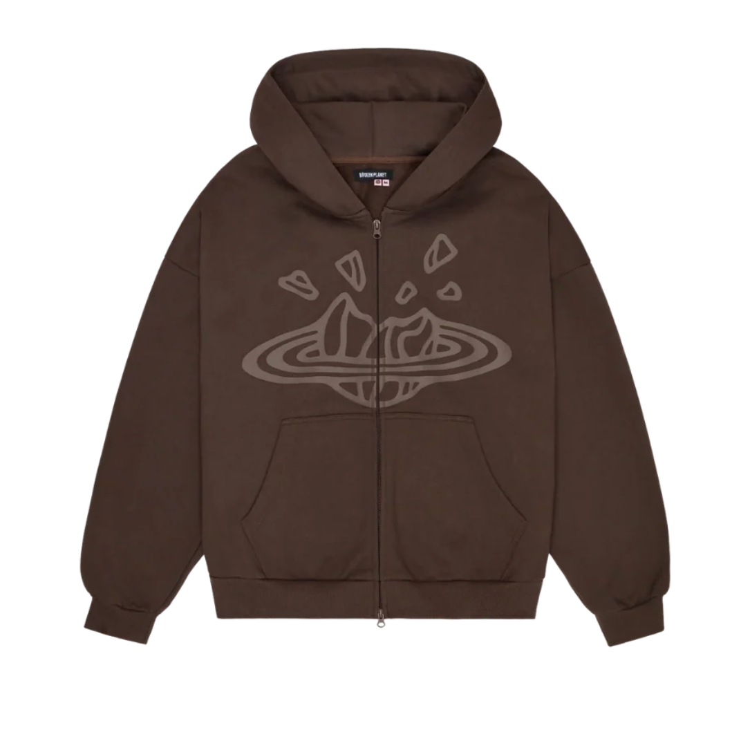 BROKEN PLANET CHOCOLATE BROWN ZIP UP HOODIE