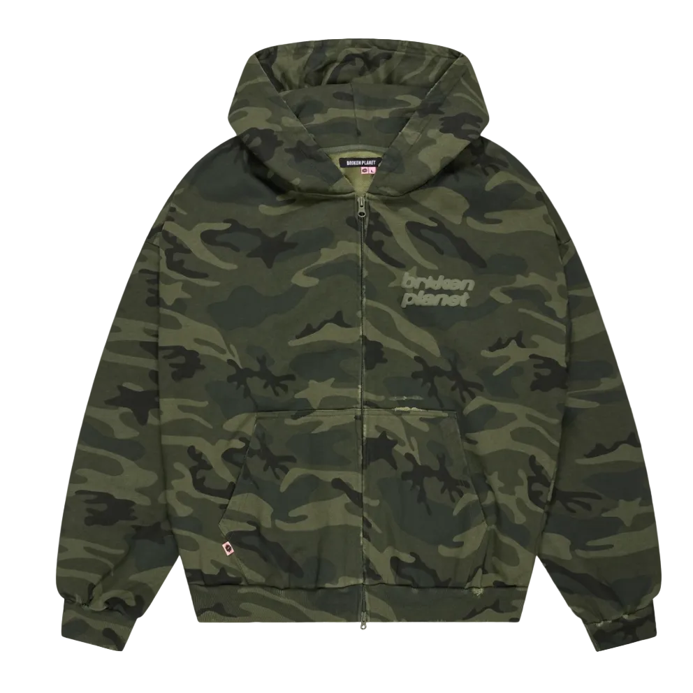 Broken Planet Star Logo Zip Up Hoodie Green Camo
