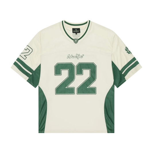 Broken Planet Market Football Jersey Green/ Cream by Broken Planet Market in Clothing. Available at KershKicks for £145.00. A must-have for fans of Broken Planet Market looking to elevate their style with this T-Shirt.