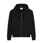 AMI PARIS BLACK COTTON AMI DE COEUR ZIPPED HOODIE