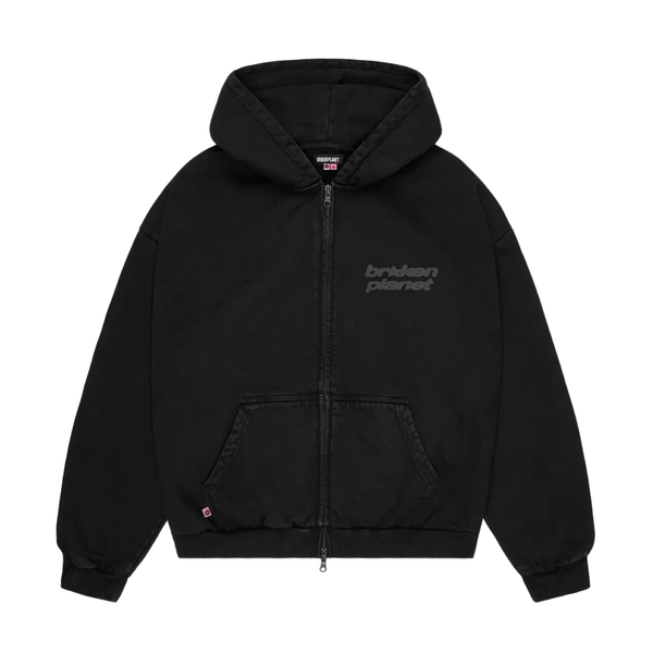 Broken Planet Star Logo Zip-Up Hoodie Midnight Black | Broken