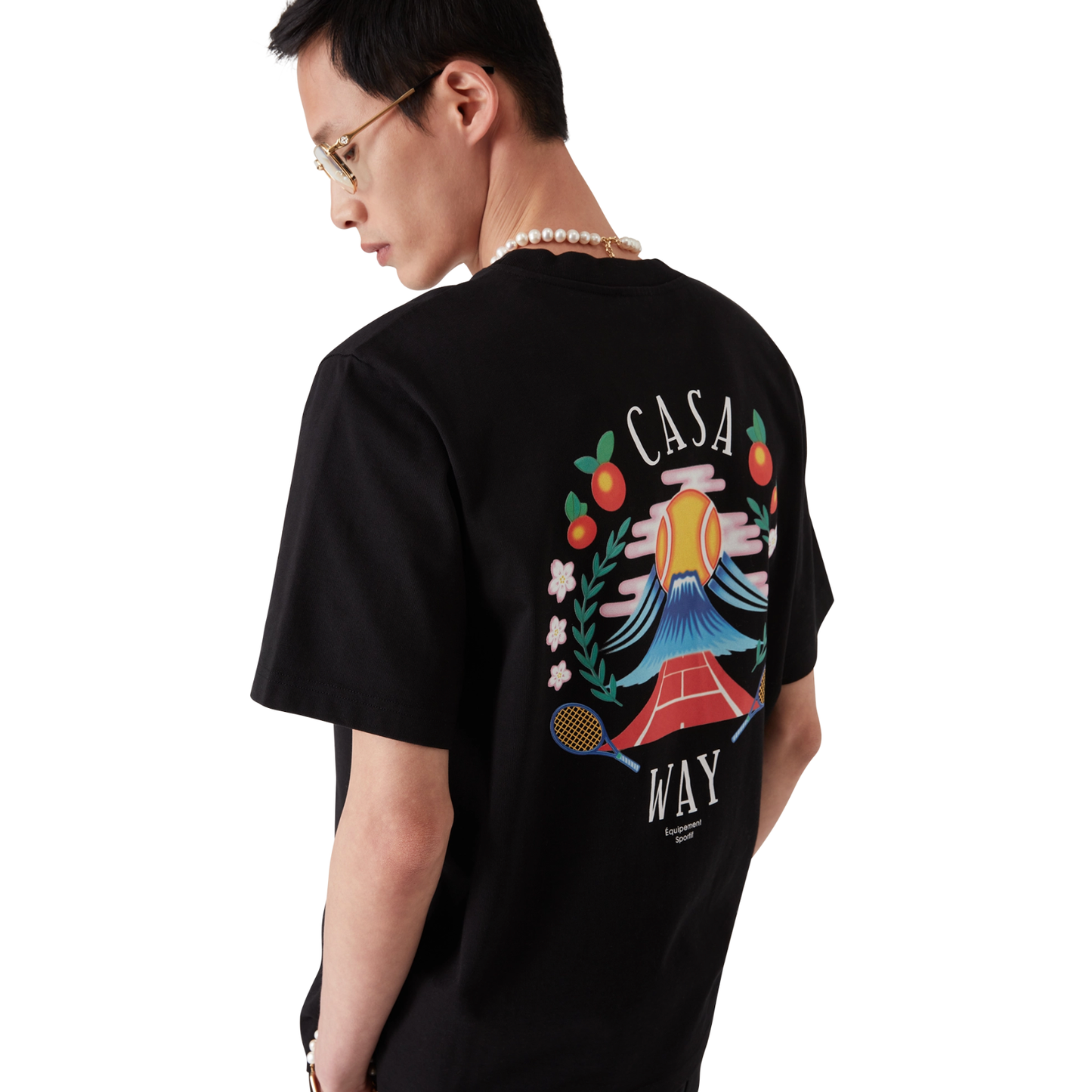 CASABLANCA CASA WAY MOUNTAIN SHORT SLEEVE T‑SHIRT BLACK