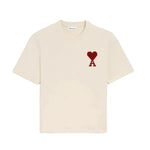 AMI Paris Cotton Zigzag Logo T-Shirt Cream/Red