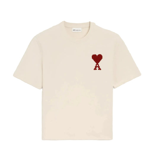 AMI Paris Cotton Zigzag Logo T-Shirt Cream/Red
