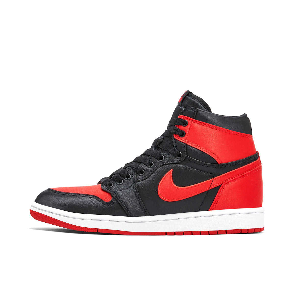 Jordan 1 Retro High OG Satin Bred (Women's) by Jordan's in Shoes. Available at KershKicks for £175.00. A must-have for fans of Jordan's looking to elevate their style with this Shoes.
