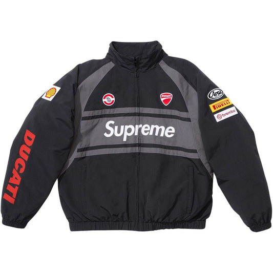 SUPREME®/DUCATI® TRACK JACKET BLACK by Supreme in Clothing. Available at KershKicks for £350.00. A must-have for fans of Supreme looking to elevate their style with this Jacket.