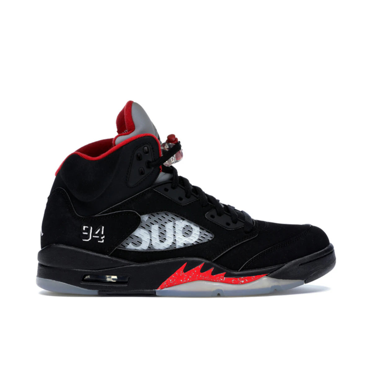 Jordan 5 Retro Supreme Black by Nike in Shoes. Available at KershKicks for £850.00. A must-have for fans of Nike looking to elevate their style with this Shoes.