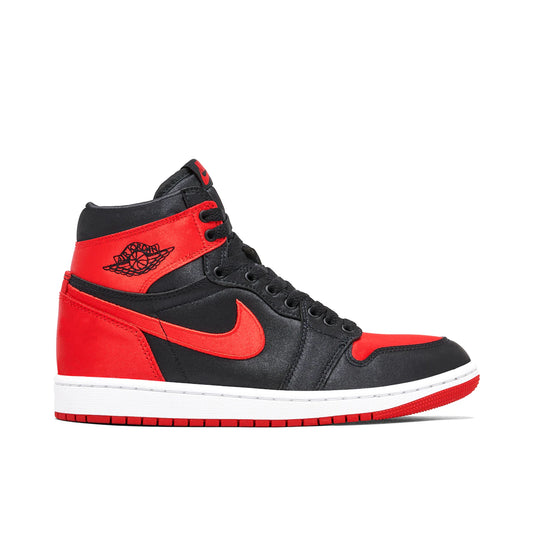 Jordan 1 Retro High OG Satin Bred (Women's) by Jordan's in Shoes. Available at KershKicks for £175.00. A must-have for fans of Jordan's looking to elevate their style with this Shoes.