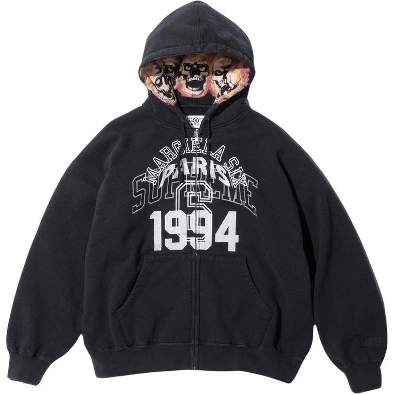 SUPREME/MM6 MAISON MARGIELA ZIP UP HOODED SWEATSHIRT BLACK