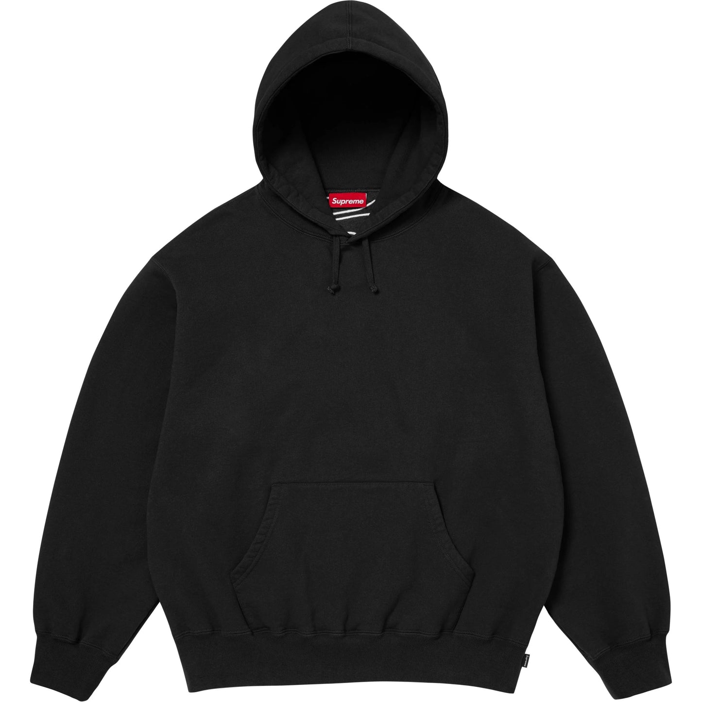 SATIN APPLIQUÉ HOODED SWEATSHIRT BLACK