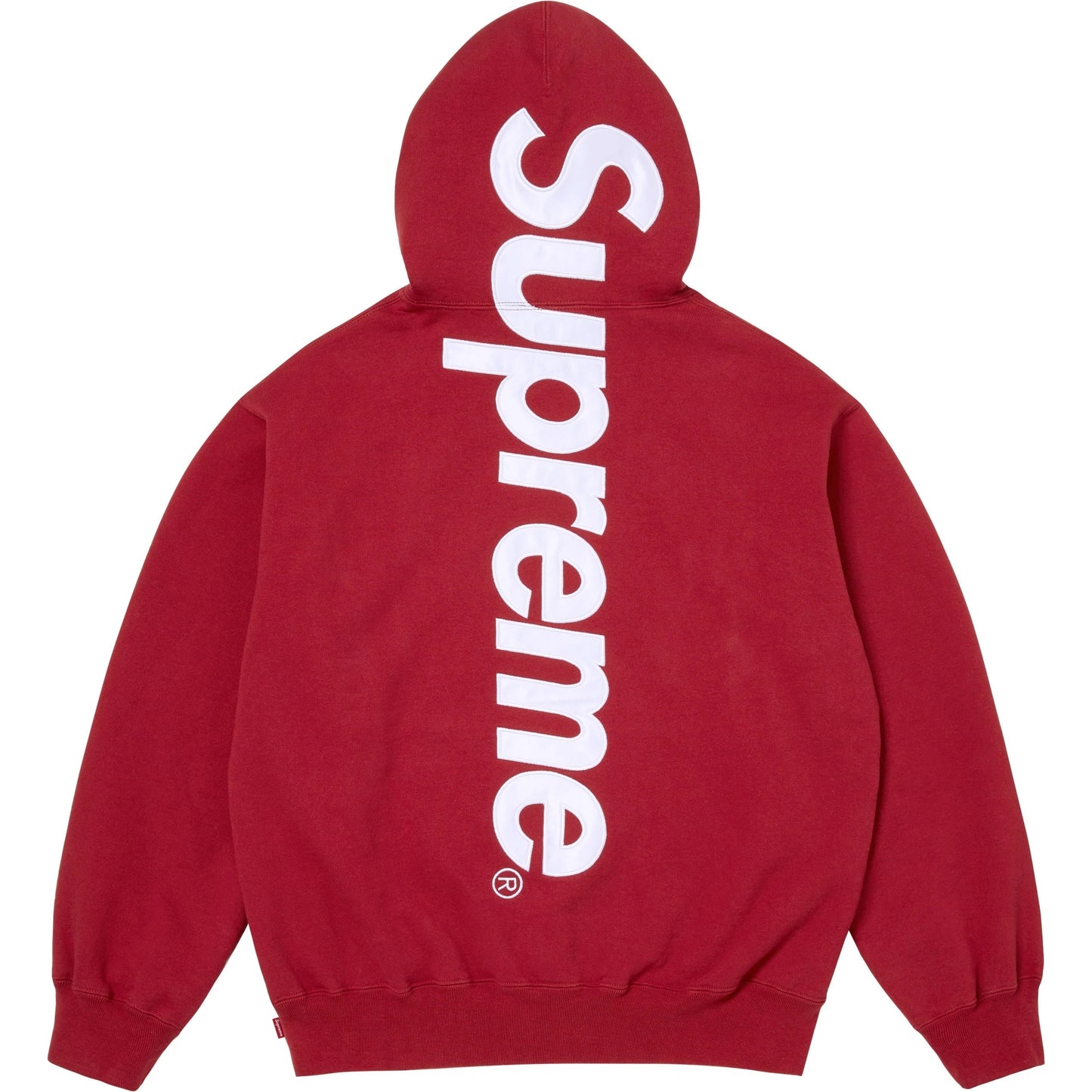 SATIN APPLIQUÉ HOODED SWEATSHIRT DARK RED