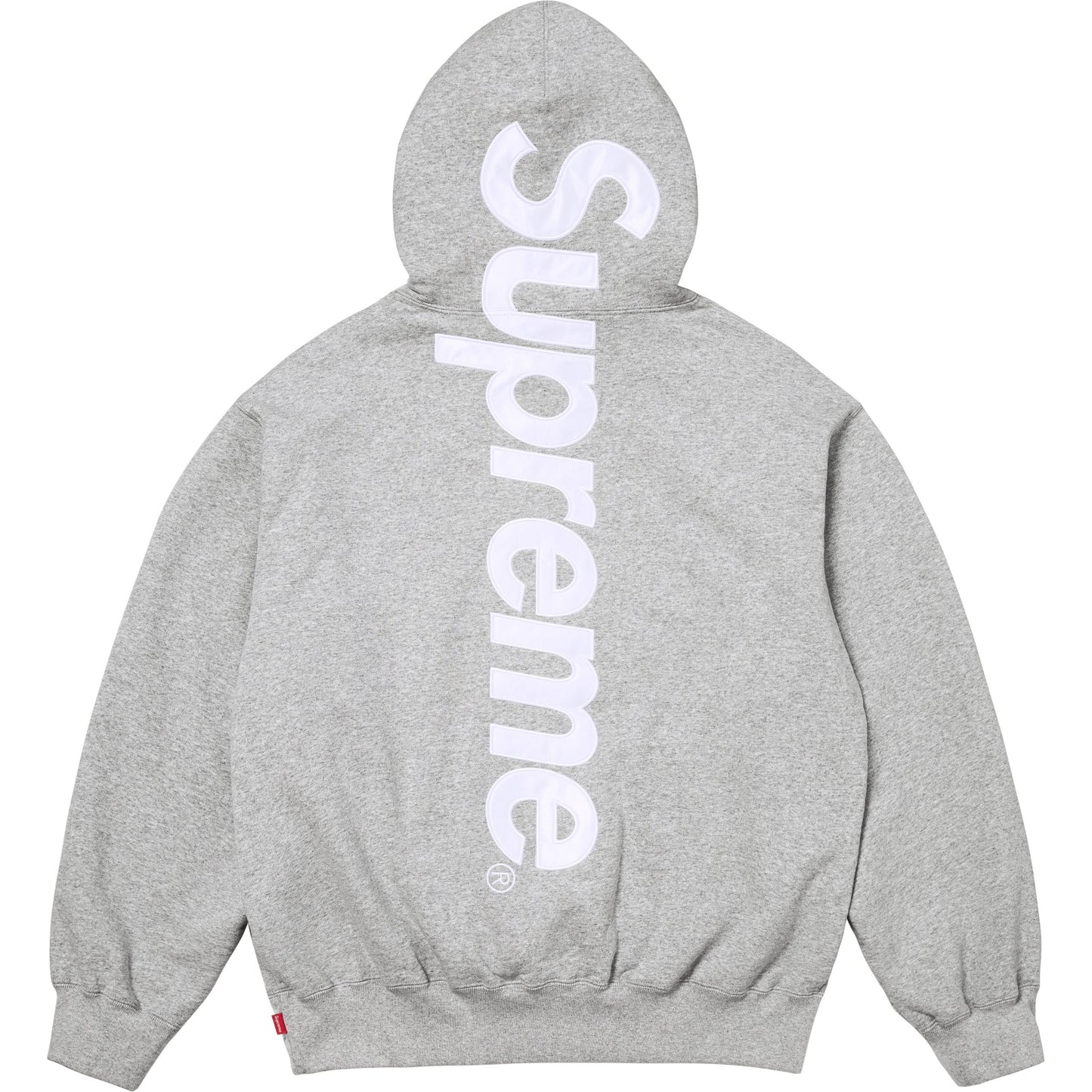 SATIN APPLIQUÉ HOODED SWEATSHIRT HEATHER GREY