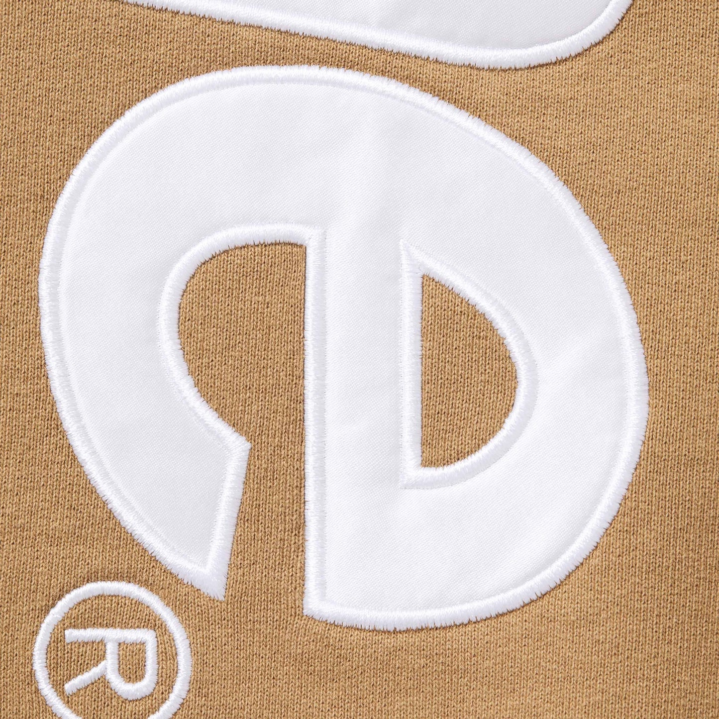 SATIN APPLIQUÉ HOODED SWEATSHIRT LIGHT TAN