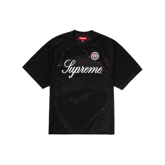 Supreme Jacquard Soccer Jersey Black by Supreme in Uncategorized. Available at KershKicks for £0.00. A must-have for fans of Supreme looking to elevate their style with this T-Shirt.