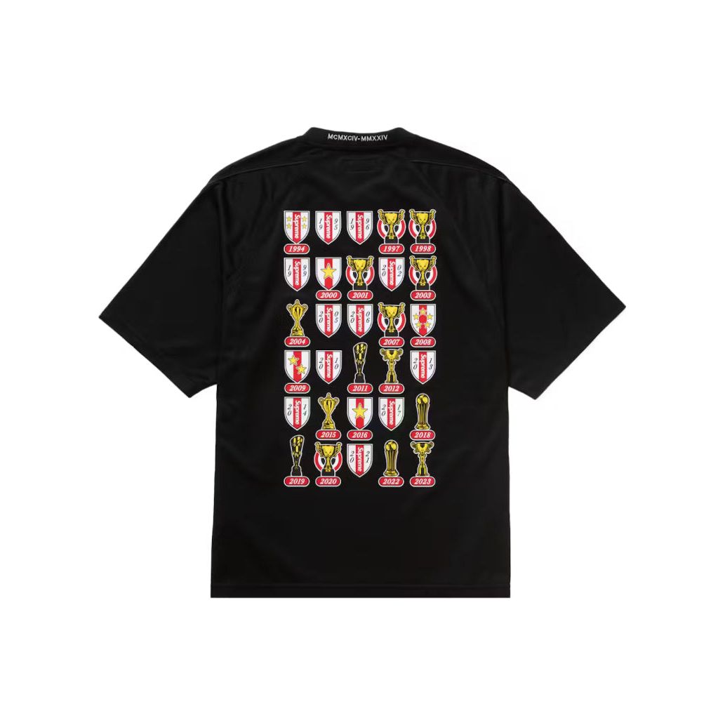 Supreme Jacquard Soccer Jersey Black by Supreme in Uncategorized. Available at KershKicks for £0.00. A must-have for fans of Supreme looking to elevate their style with this T-Shirt.