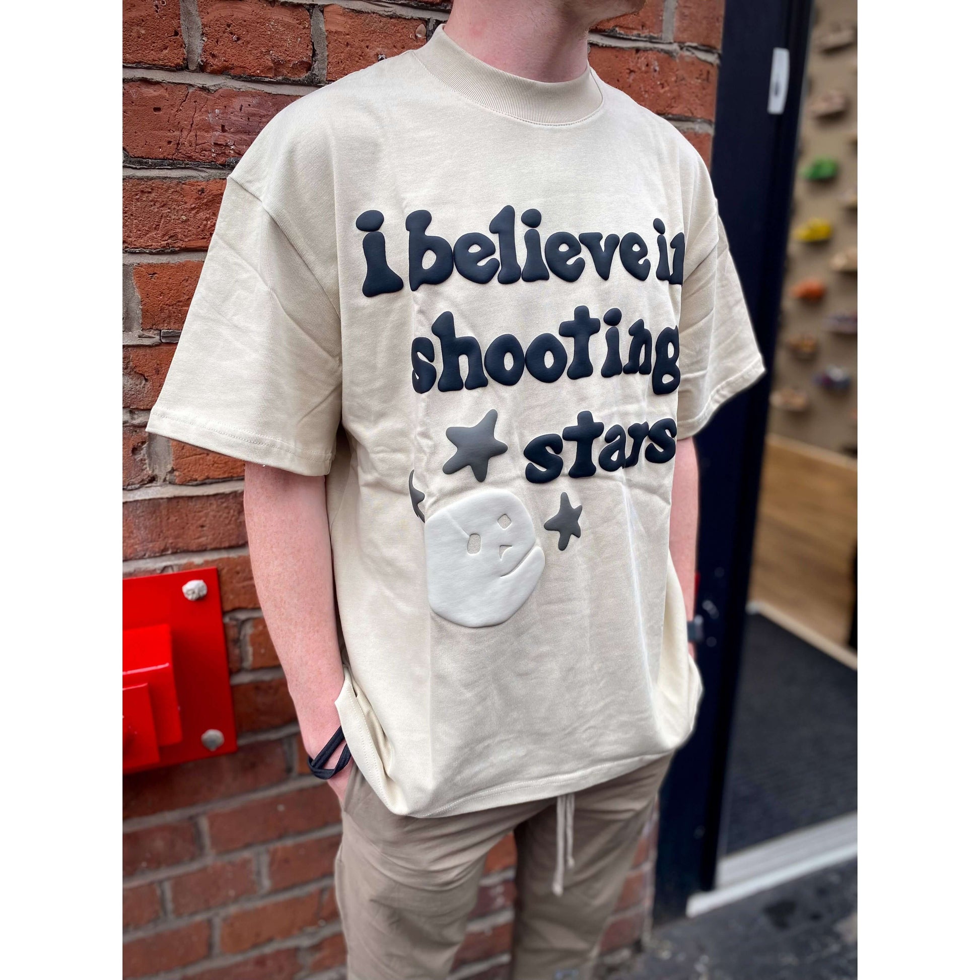 Broken Planet Market I Believe In Shooting Stars T-Shirt Bone White by Broken Planet Market in Clothing. Available at KershKicks for £95.00. A must-have for fans of Broken Planet Market looking to elevate their style with this T-Shirt.
