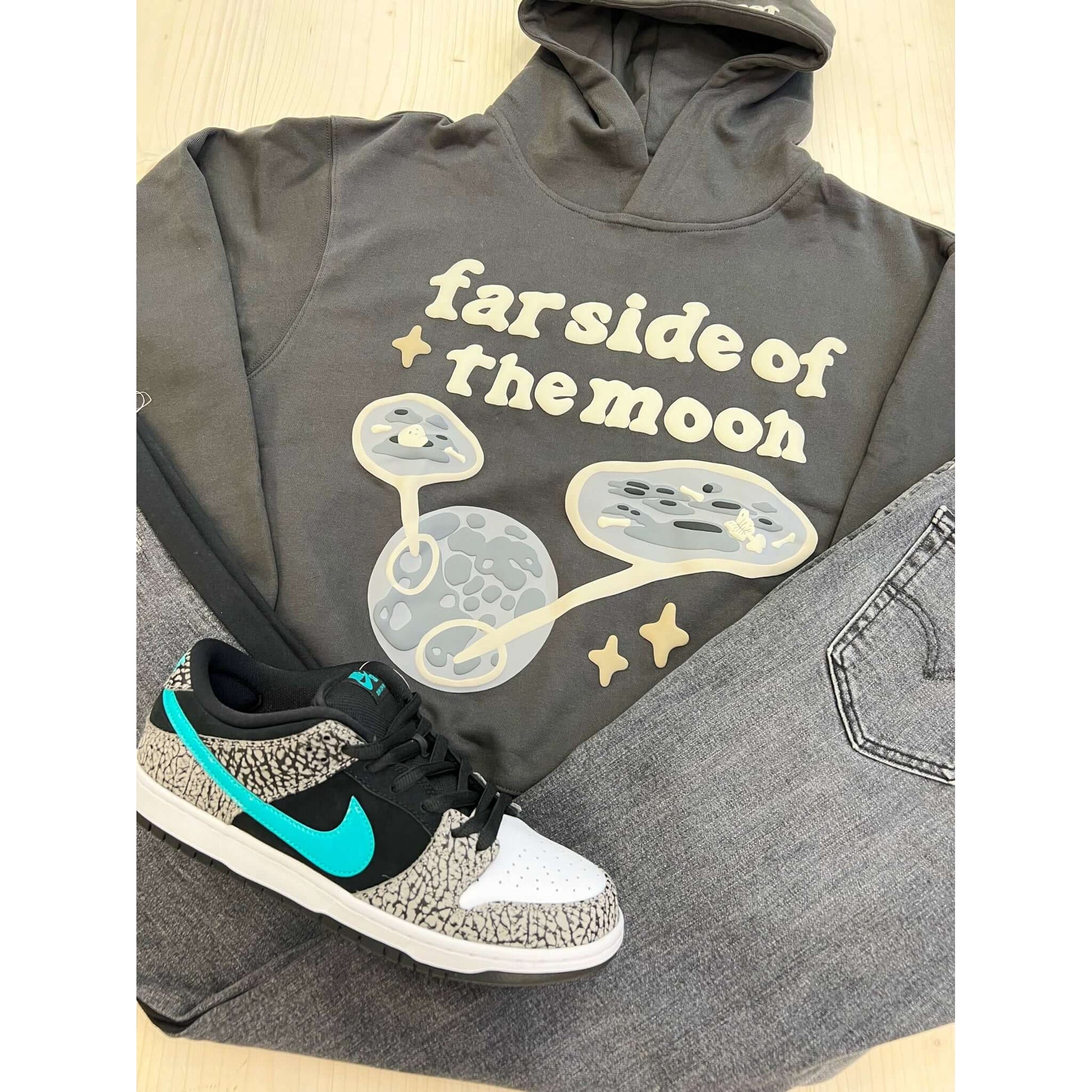 Broken Planet Market Far Side Of The Moon Hoodie - Soot Black by Broken Planet Market in Clothing. Available at KershKicks for £225.00. A must-have for fans of Broken Planet Market looking to elevate their style with this Hoodie.