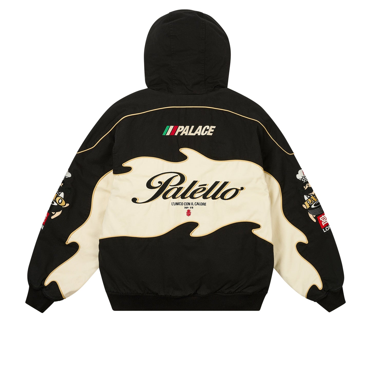 Palace Pasta Jacket Concrete Black by Palace in Uncategorized. Available at KershKicks for £450.00. A must-have for fans of Palace looking to elevate their style with this Jacket.