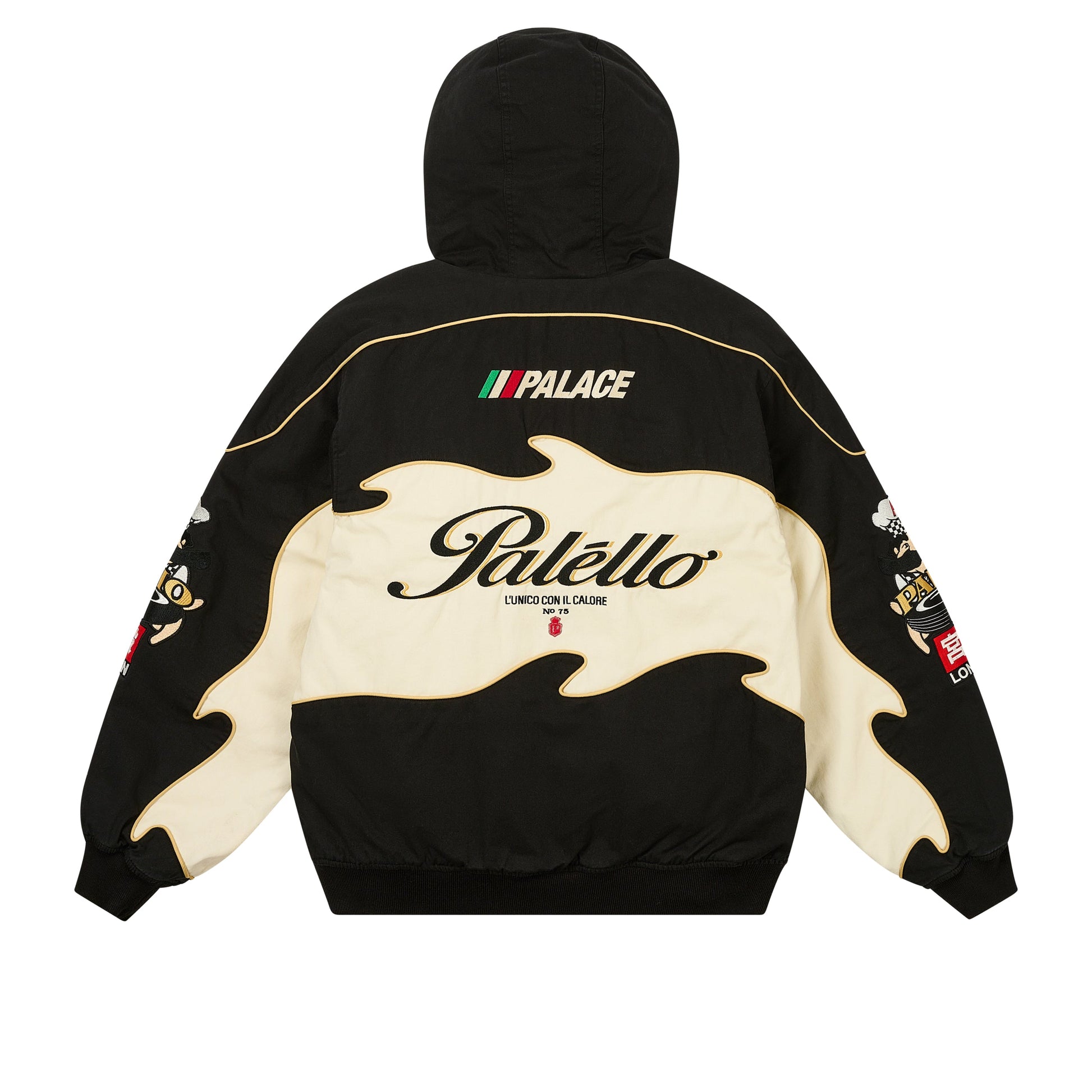 Palace Pasta Jacket Concrete Black by Palace in Uncategorized. Available at KershKicks for £450.00. A must-have for fans of Palace looking to elevate their style with this Jacket.
