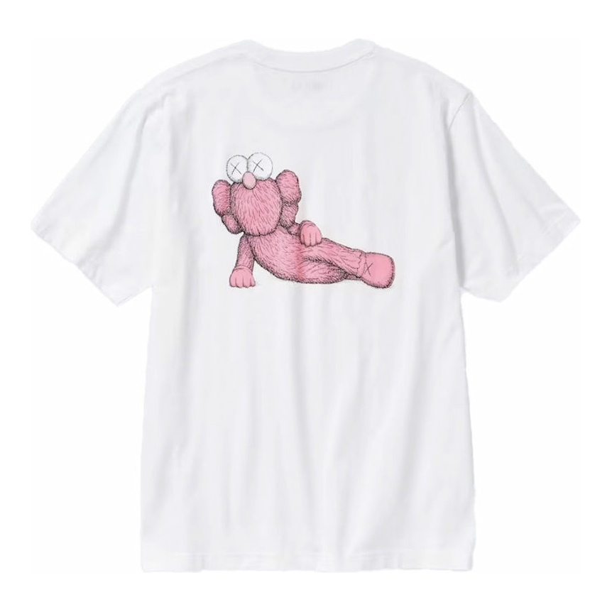 KAWS UT GRAPHIC T-SHIRT WHITE/PINK by Kaws in Clothing. Available at KershKicks for £60.00. A must-have for fans of Kaws looking to elevate their style with this T-Shirt.