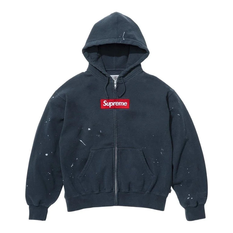 Supreme MM6 Maison Margiela Box Logo Zip Up Hooded Sweatshirt Navy