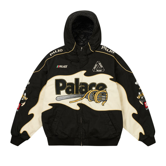 Palace Pasta Jacket Concrete Black by Palace in Uncategorized. Available at KershKicks for £450.00. A must-have for fans of Palace looking to elevate their style with this Jacket.