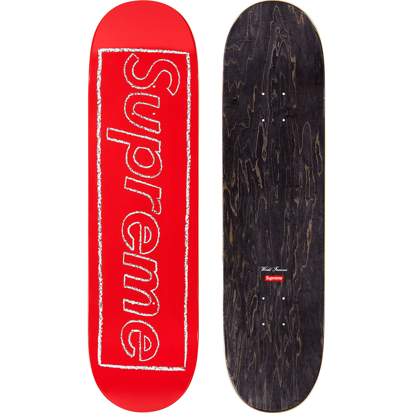 KAWS Chalk Logo Skateboard Red by Supreme in Clothing Accessories. Available at KershKicks for £150.00. A must-have for fans of Supreme looking to elevate their style with this Accessories.