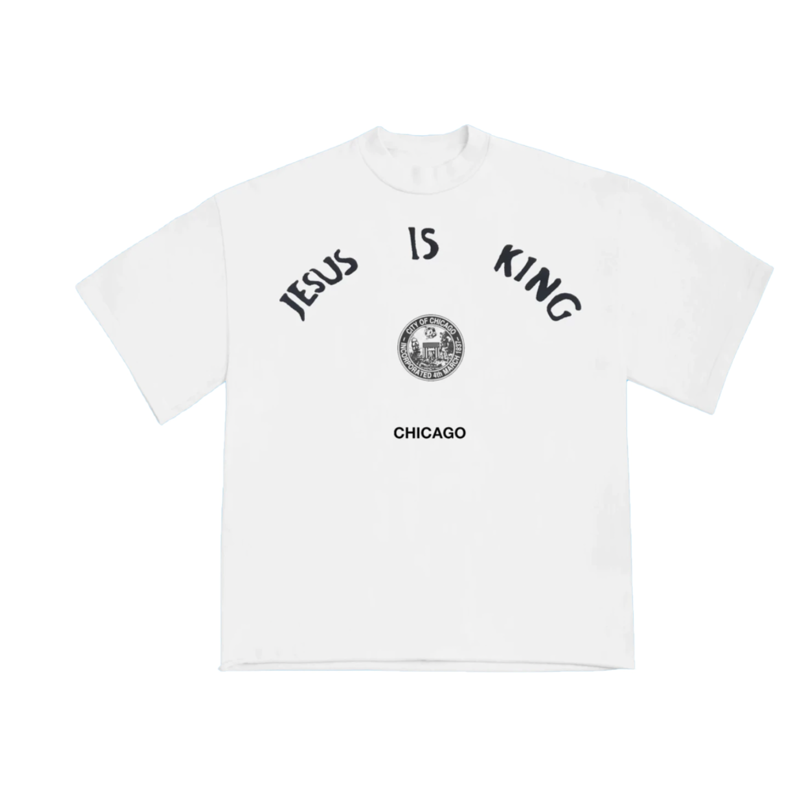 Jesus Is King Chicago Seal T-shirt White by Kanye West in . Available at KershKicks for £125.00. A must-have for fans of Kanye West looking to elevate their style with this T-Shirt.