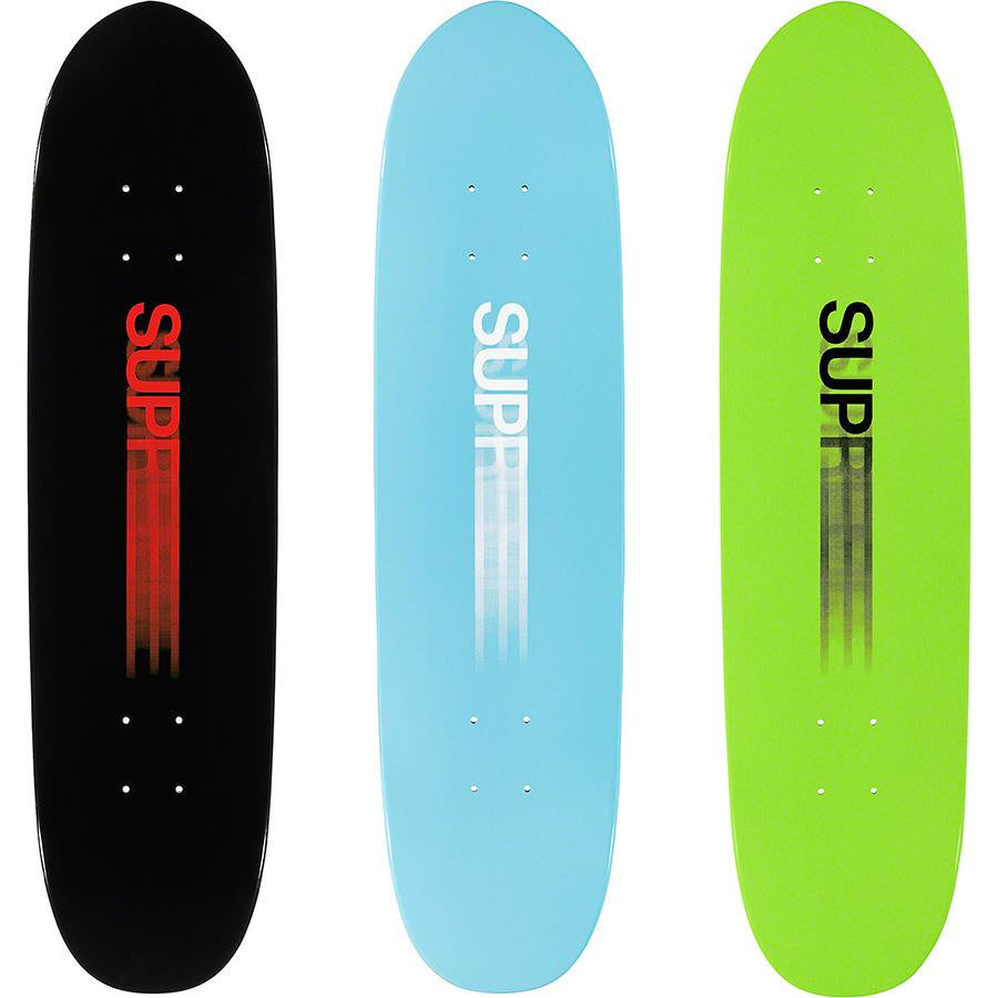 Supreme Motion Logo Cruiser Skateboard Deck Black/Blue/Lime Set by Supreme in Clothing Accessories. Available at KershKicks for £275.00. A must-have for fans of Supreme looking to elevate their style with this Accessories.