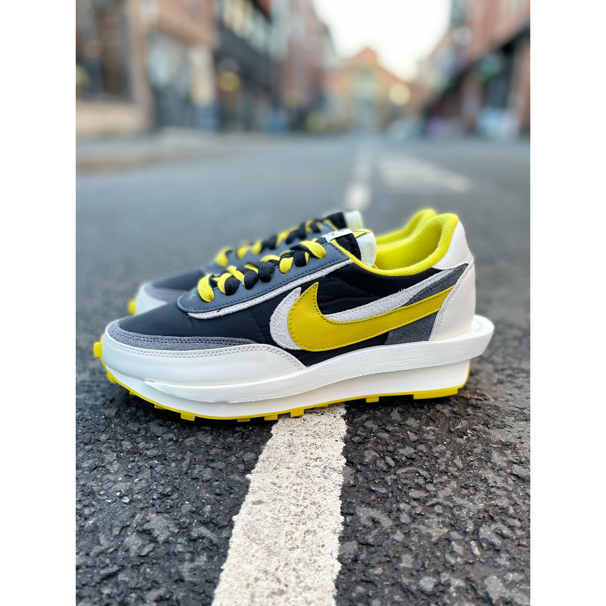 Nike LDWaffle Sacai Undercover Black Bright Citron by Nike in Shoes. Available at KershKicks for £225.00. A must-have for fans of Nike looking to elevate their style with this Shoes.