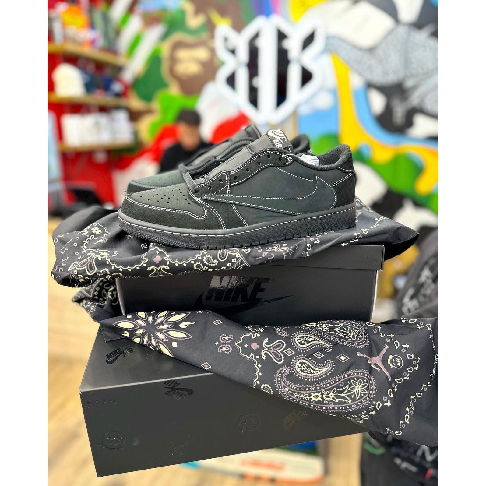 Jordan 1 Retro Low OG SP Travis Scott Black Phantom by Jordan's in Shoes. Available at KershKicks for £700.00. A must-have for fans of Jordan's looking to elevate their style with this Shoes.
