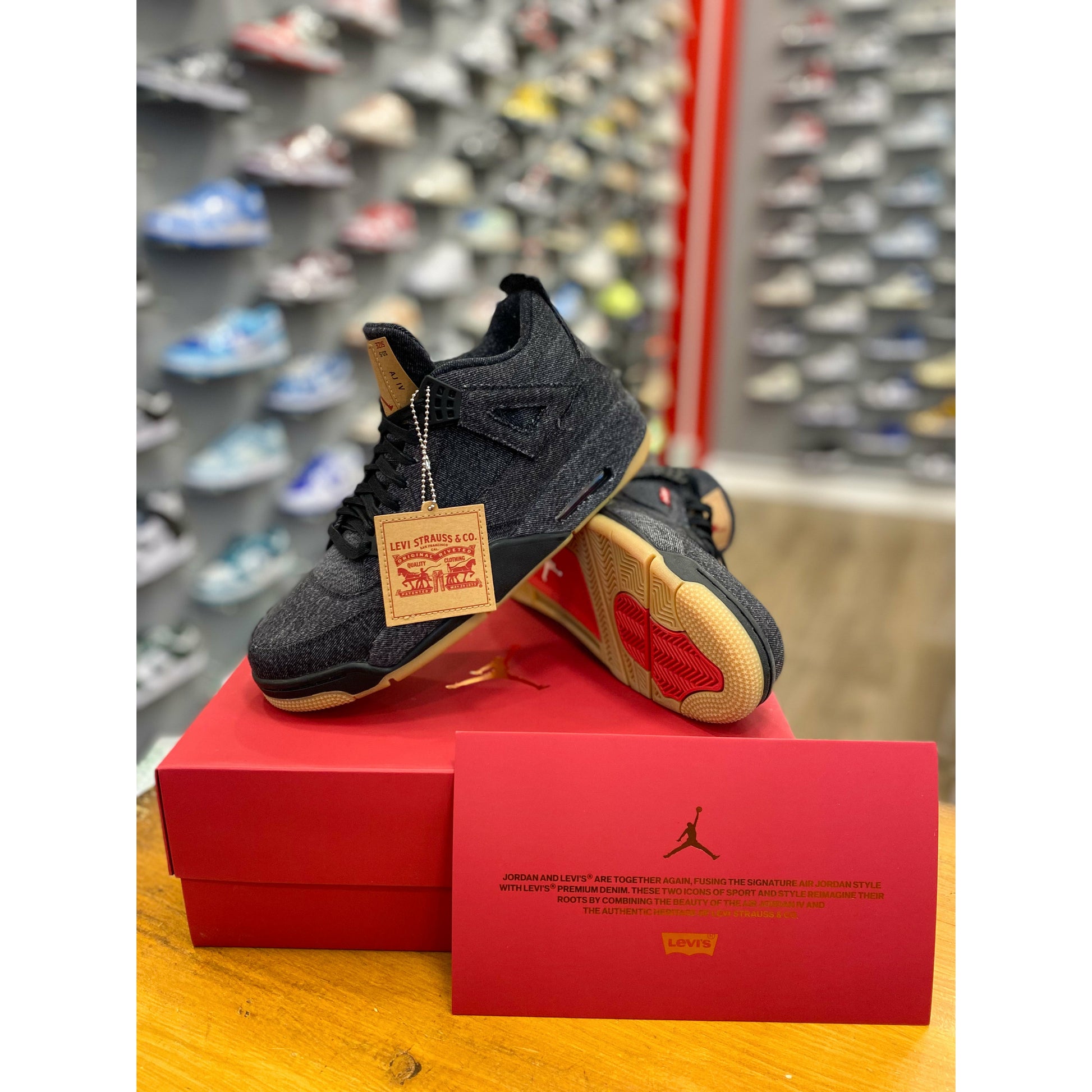 Jordan 4 Retro Levi's Black (Levi's Tag) by Jordan's in Shoes. Available at KershKicks for £600.00. A must-have for fans of Jordan's looking to elevate their style with this Shoes.