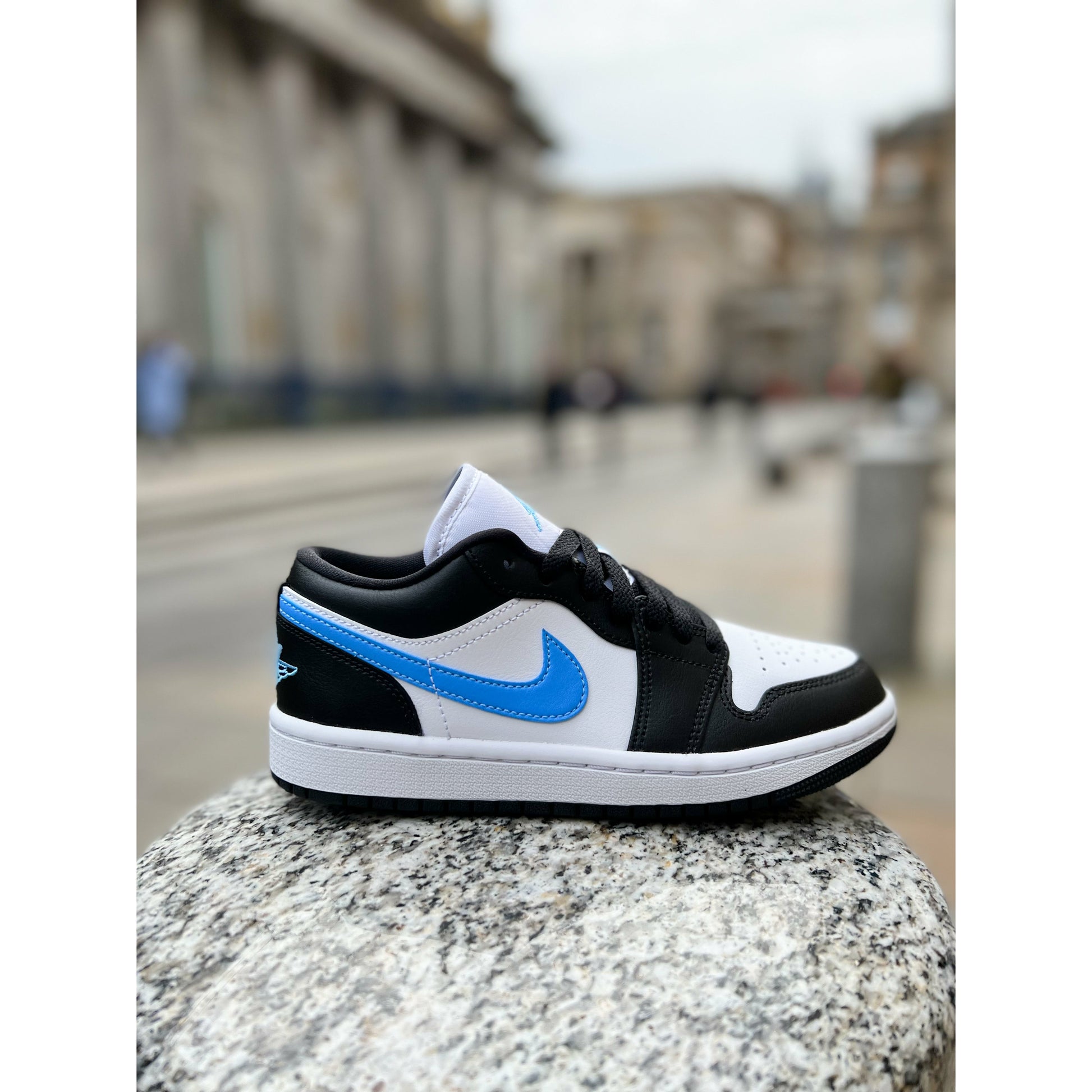 Jordan 1 Low Black University Blue White (W) by Jordan's in Shoes. Available at KershKicks for £175.00. A must-have for fans of Jordan's looking to elevate their style with this Shoes.