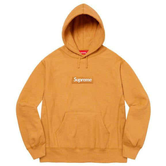 Supreme Box Logo Hooded Sweatshirt (FW21) Light Mustard by Supreme in . Available at KershKicks for £350.00. A must-have for fans of Supreme looking to elevate their style with this Hoodie.